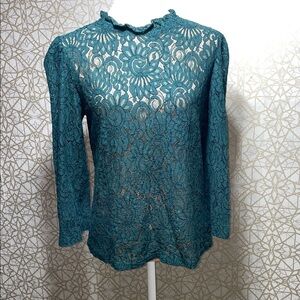 Adiva Teal Floral Lace Blouse